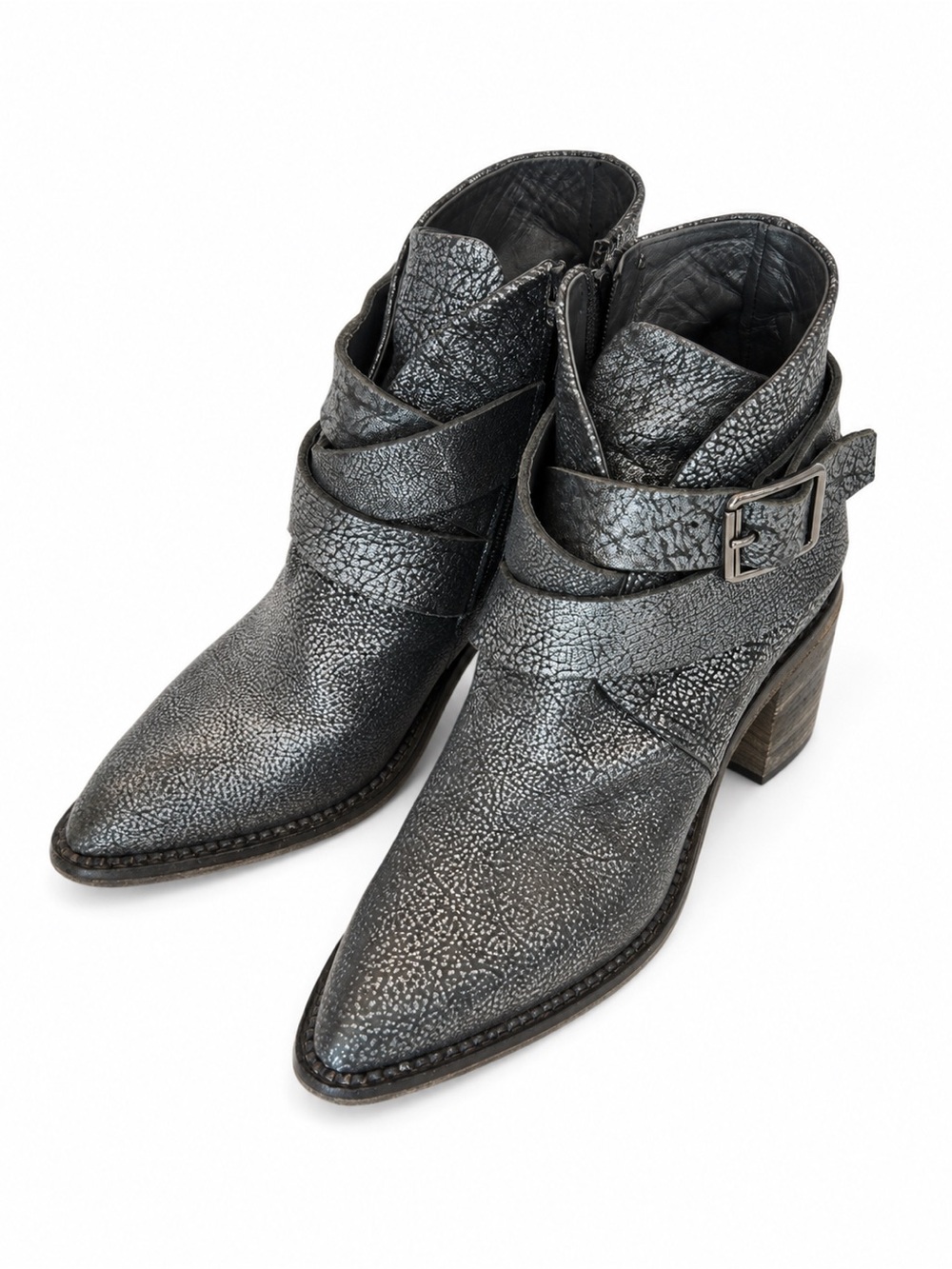 Steven By Steve Madden Metallic Black and Silver Pointed Ankle Booties CT